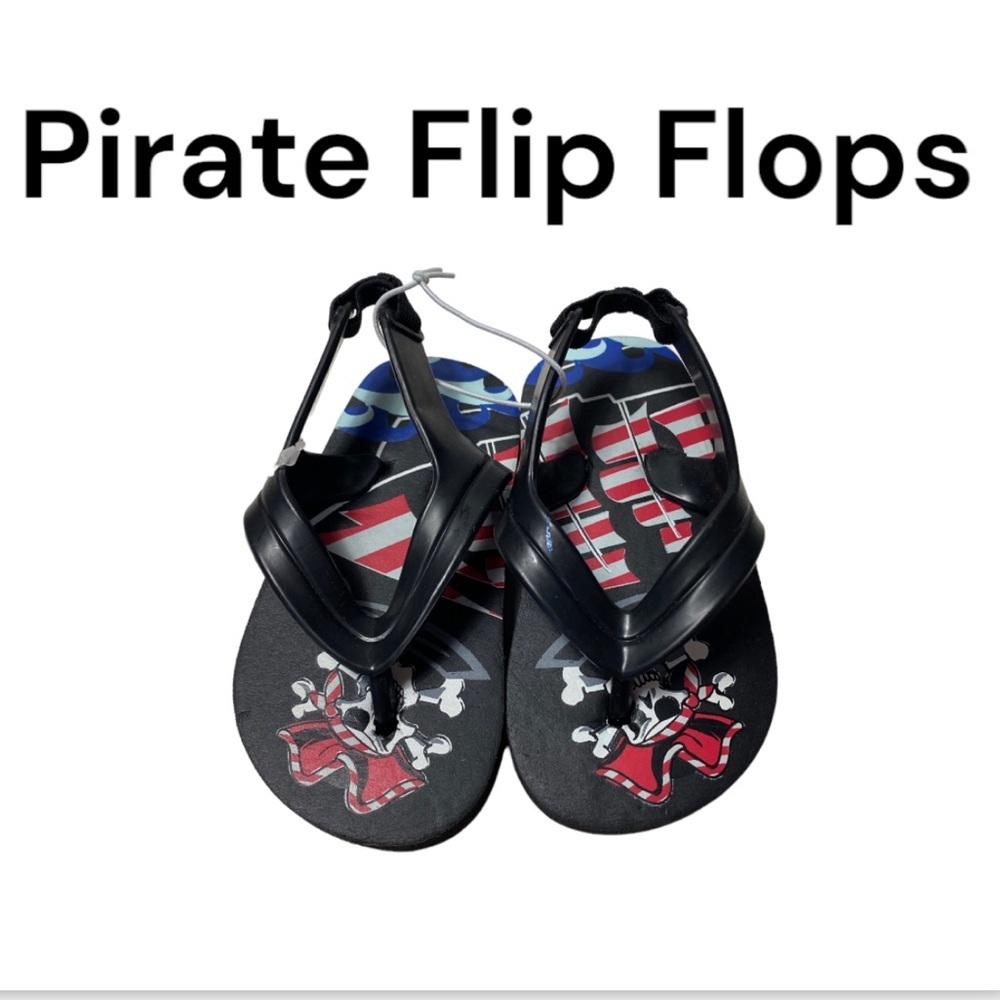 NWT Child’s Black Red & Blue Pirate Flip Flops Size 3-4